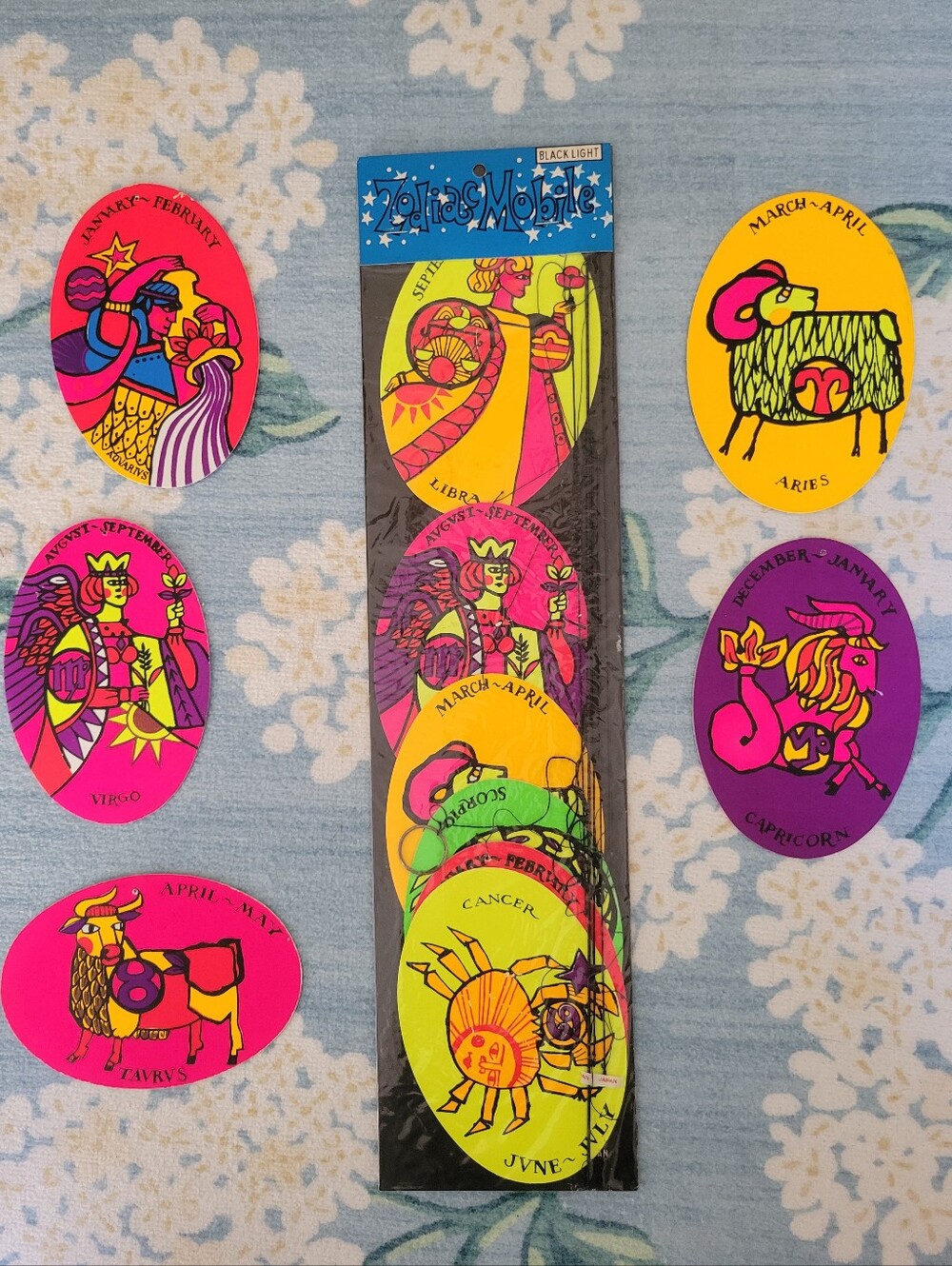 Vintage 1960s Zodiac Black Light Mobile Artwork PLEASE READ FOR CONDITION